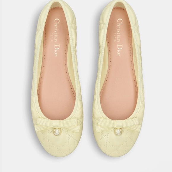 DIOR BALLET FLAT Pastel Yellow Quilted Cannage Calfskin - Picture 3 of 11